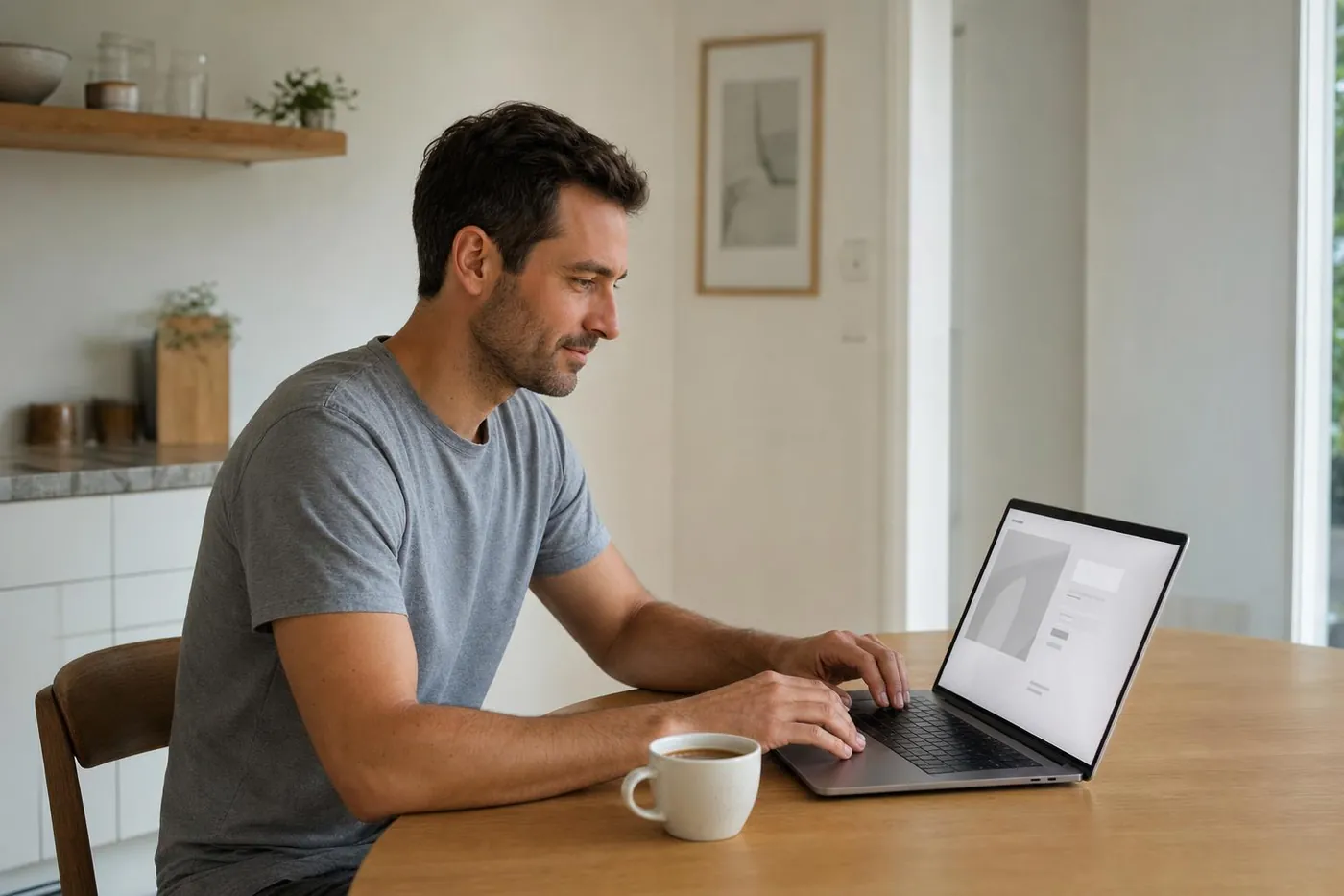Mann bestellt am Laptop einen Bluttest